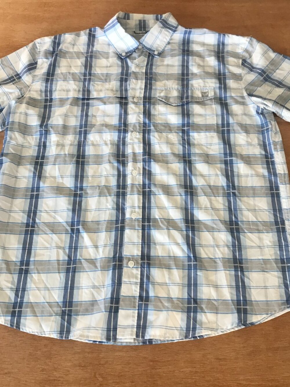 Huk Performance Shirt Men L Blue Plaid Button Down Pocket Short Sleeve Outdoor